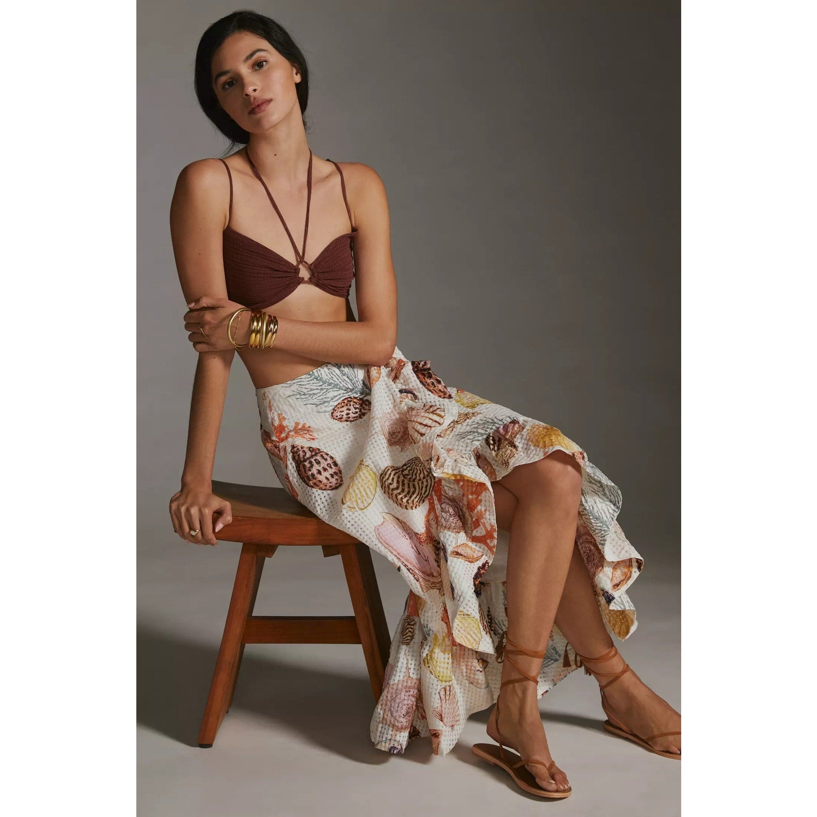 New Anthropologie Maeve A-Line Wrap Midi Skirt $170 PLUS 16W Sea Shell