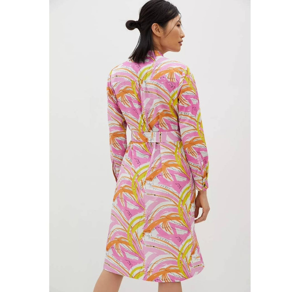 New Vera for Anthropologie Confetti Midi Dress $168 SMALL Pink Abstract Belted