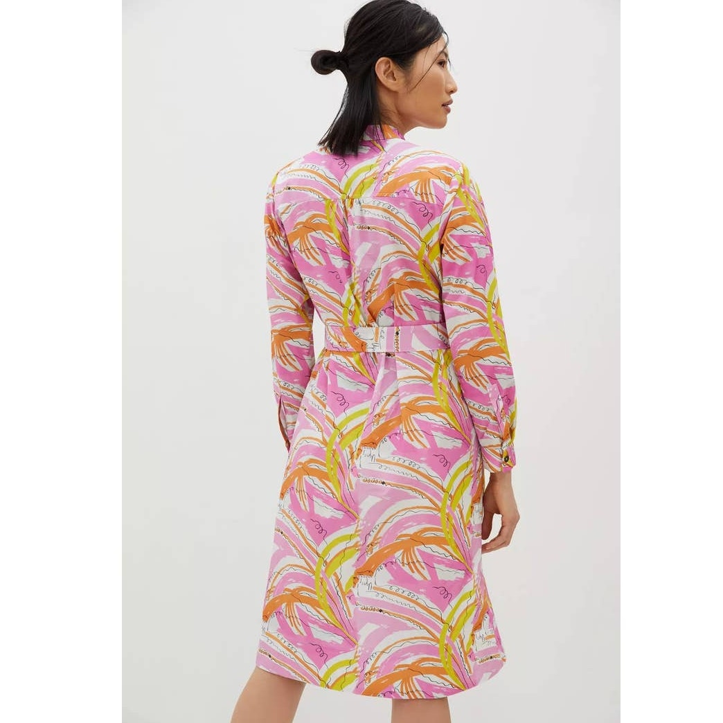 New Vera for Anthropologie Confetti Midi Dress $168 SMALL Pink Abstract Belted