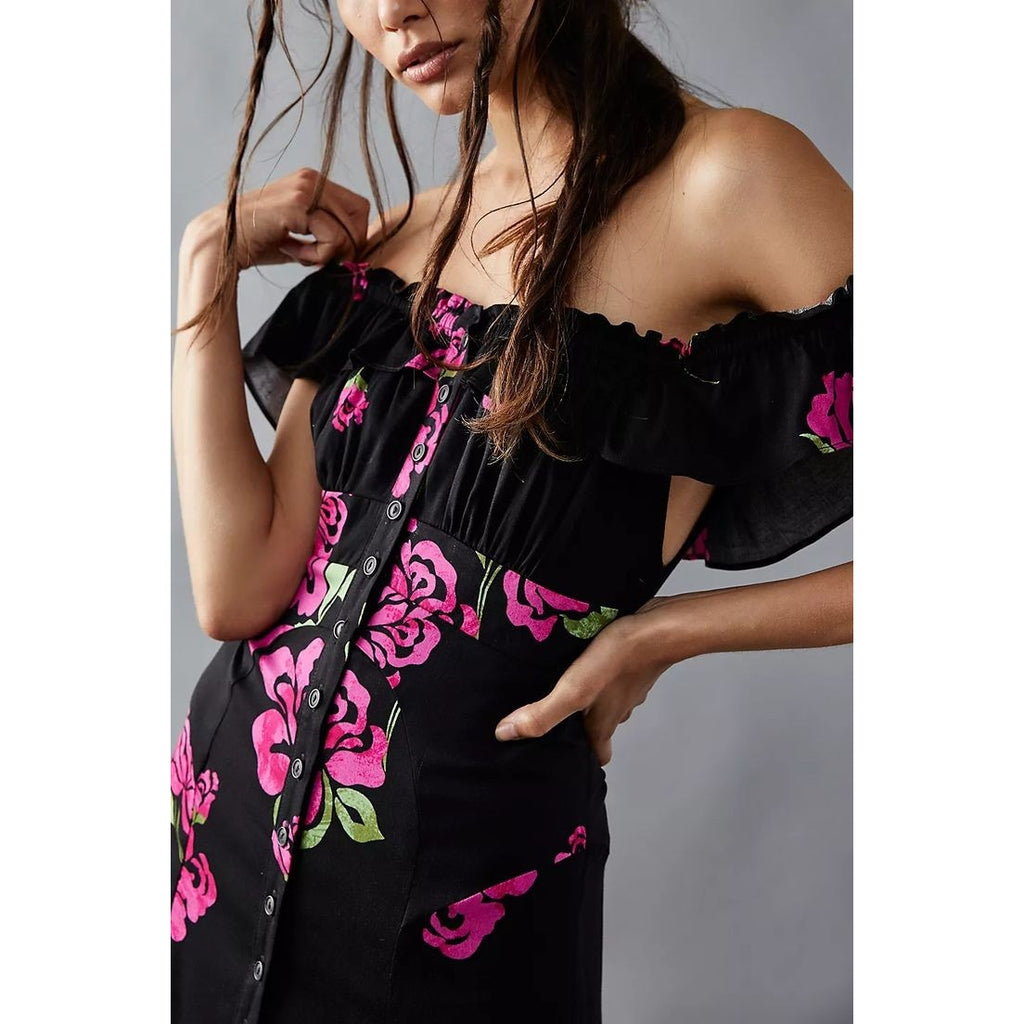 New Free People She's A Dream Midi Dress OTS $168 X-SMALL Black