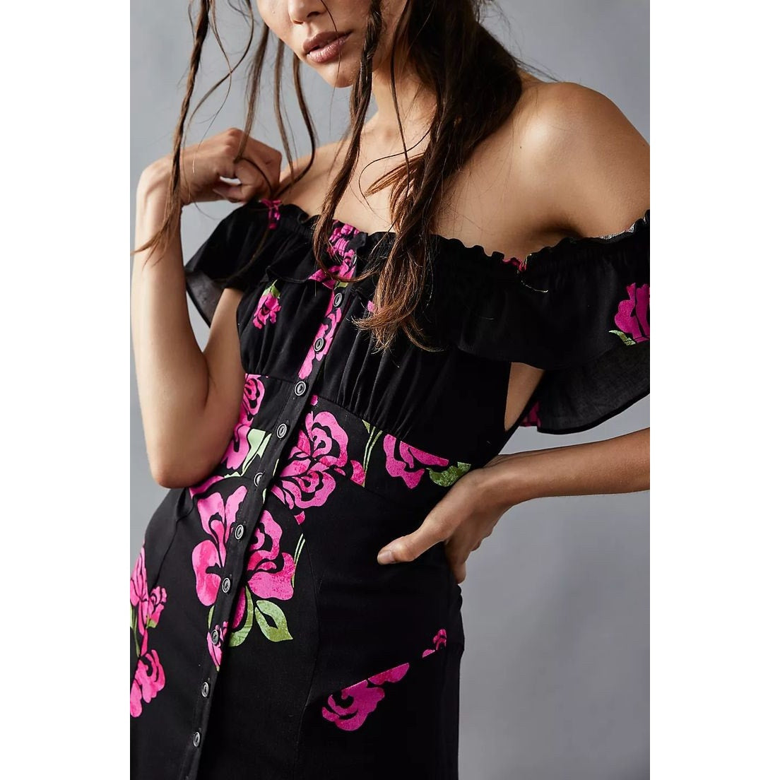 New Free People She's A Dream Midi Dress OTS $168 X-SMALL Black