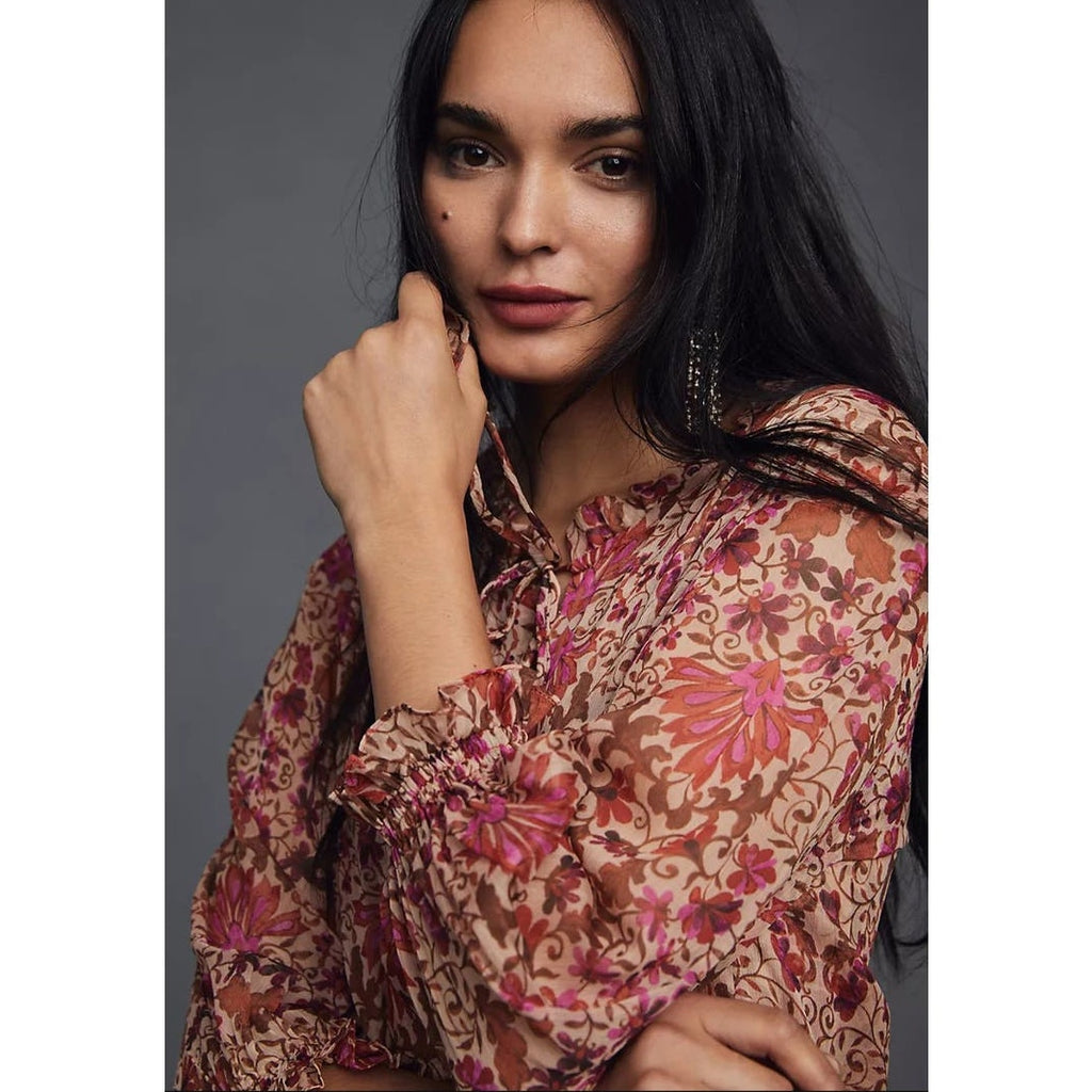 New Anthropologie x Misa V-Neck Floral Mini Dress $435 MEDIUM Light Red
