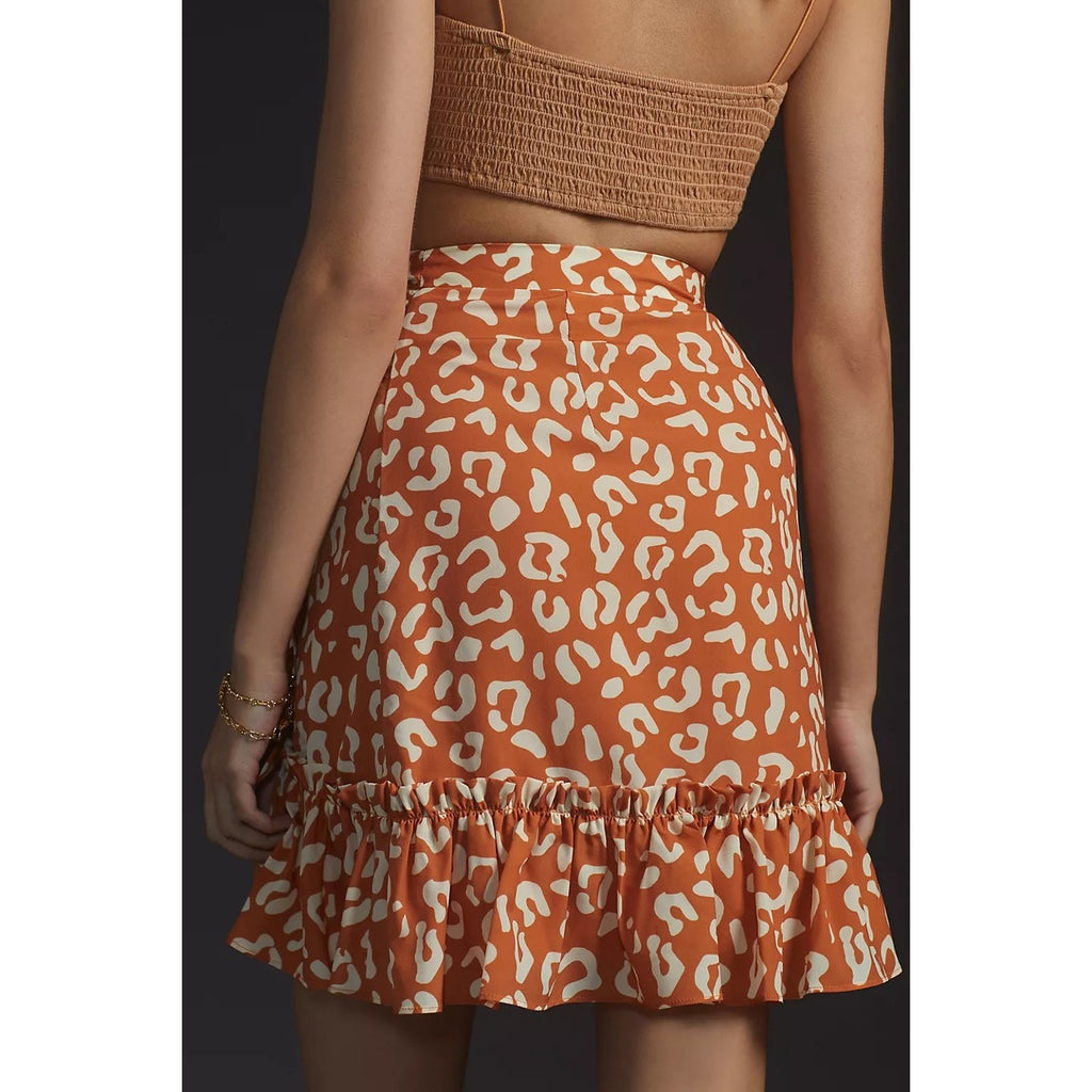 New Anthropologie Hutch Wrap Mini Skirt $130 PLUS 1X Orange Motif