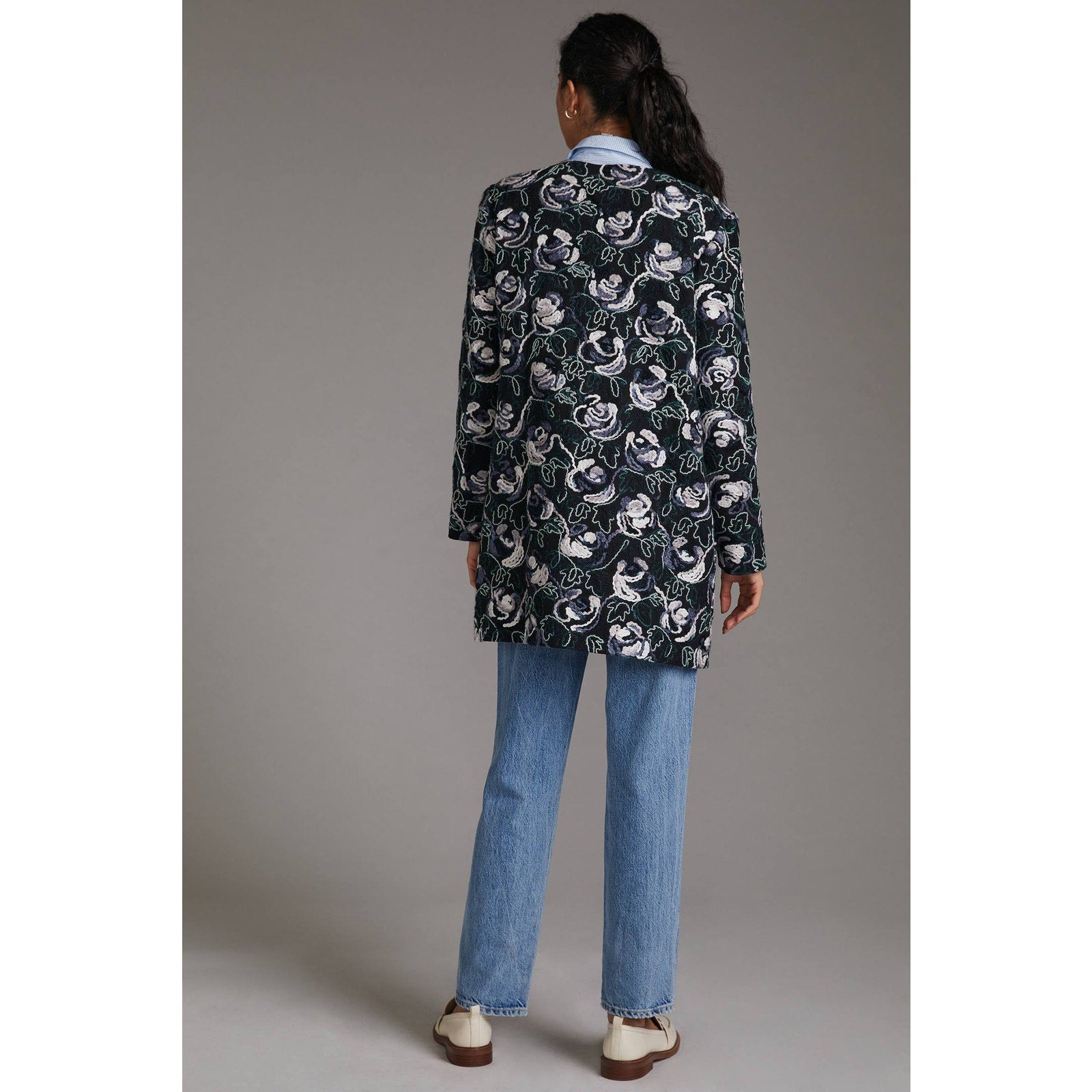 New Anthropologie Floral Embroidered Coat by Hutch $260 X-SMALL Blue