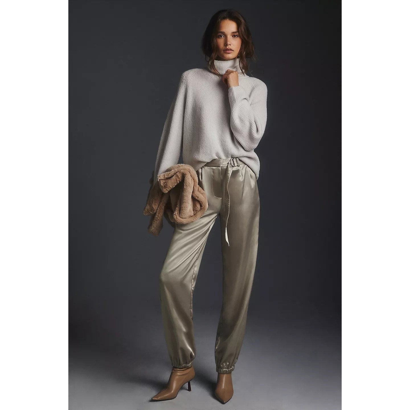 New Anthropologie Maeve Parachute Pants $148  SIZE 10 TALL  Champagne Grey