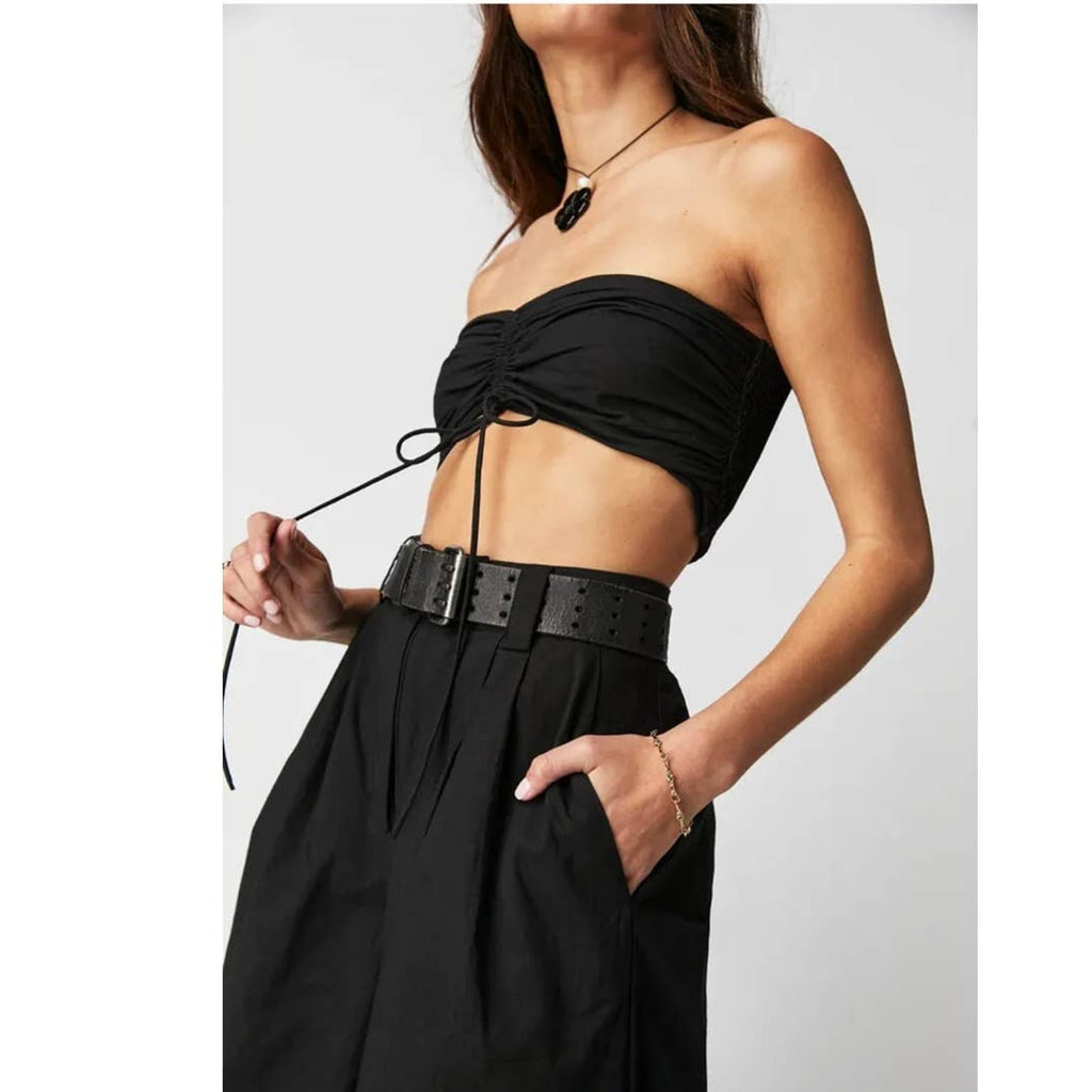 New FREE PEOPLE Minnie Set $148 SIZE 0 Black WIDE-LEG LONGLINE SHORTS