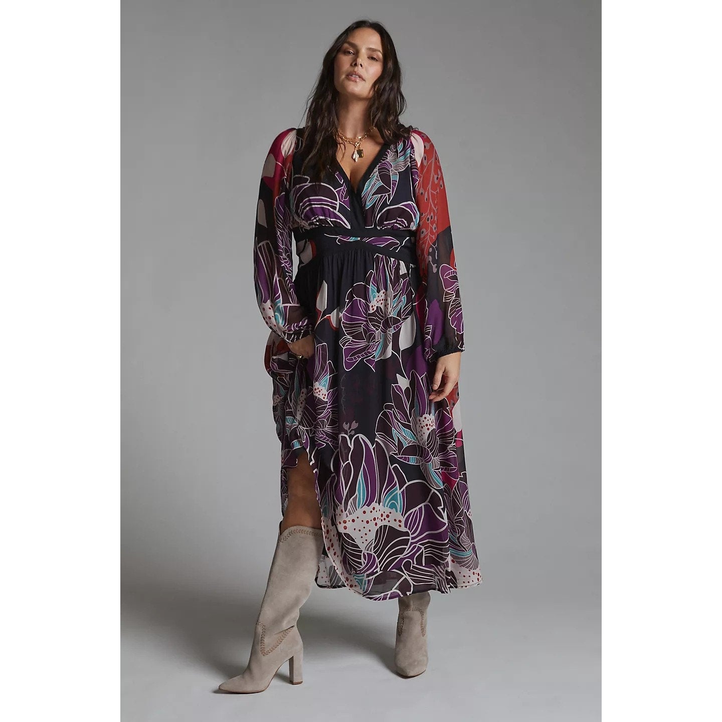 New Anthropologie Let Me Be Floral Midi Dress $198 SMALL Black Motif