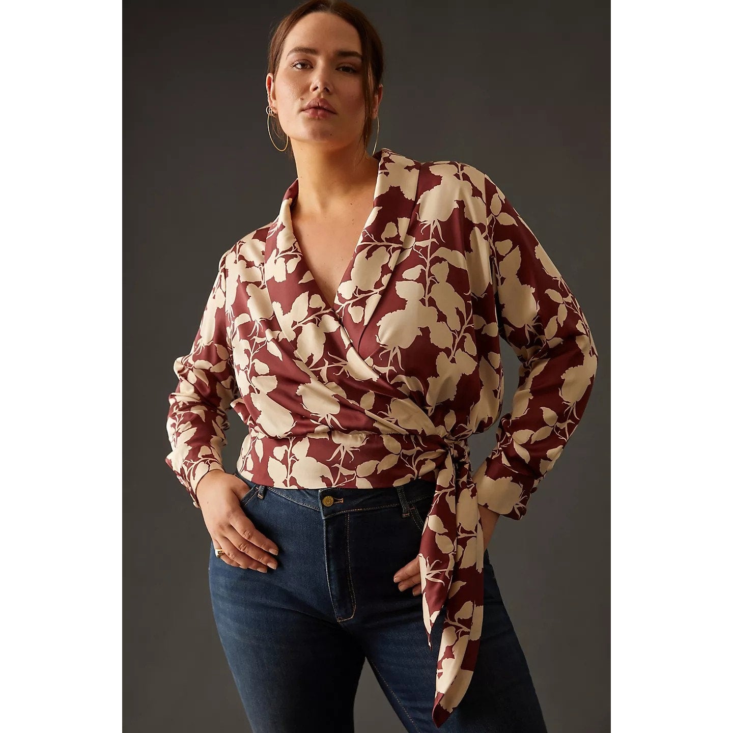 New Anthropologie Nyla Wrap Long Sleeve Blouse by Hutch $148 SMALL Wine