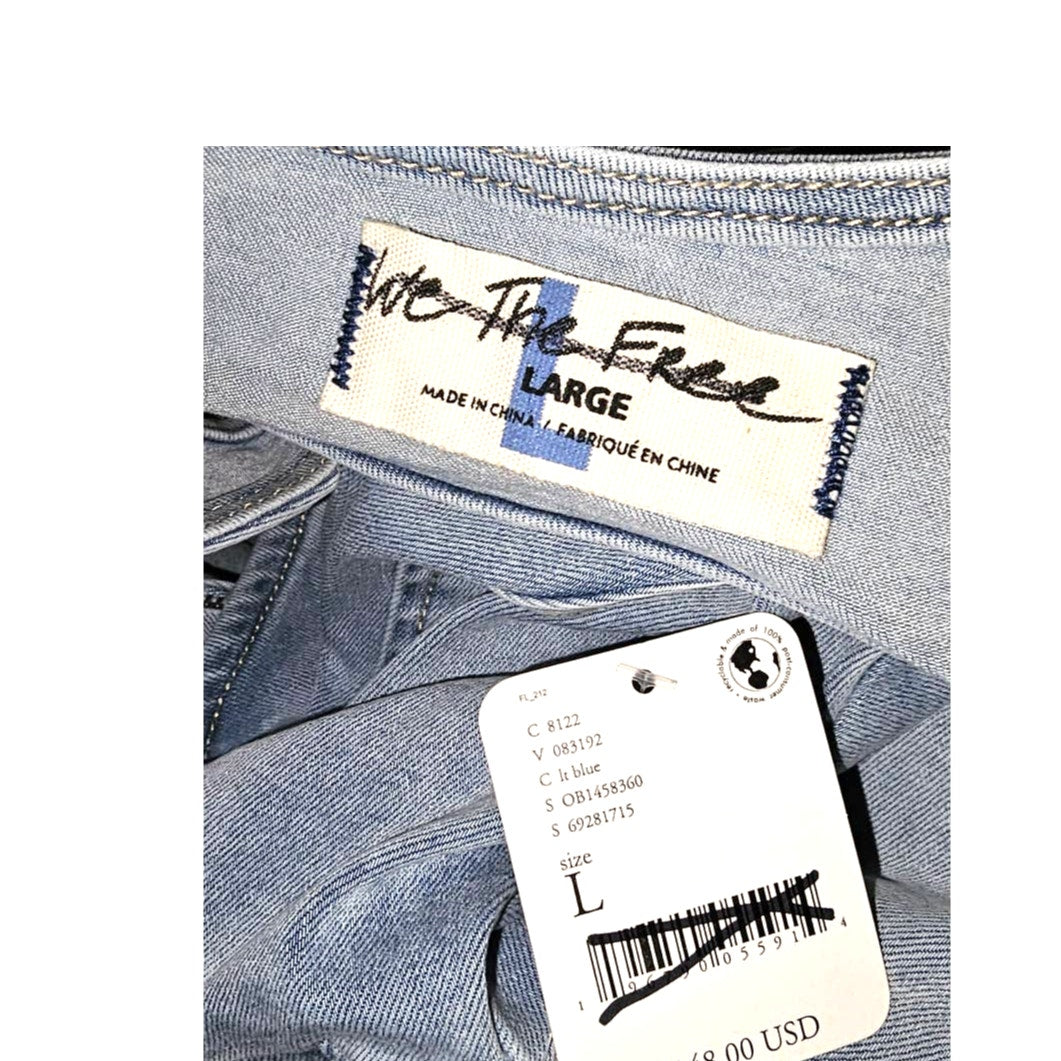 New Free People WTF Ultravioletn Cutout Jumpsuit $148 LARGE  Light Blue Retro