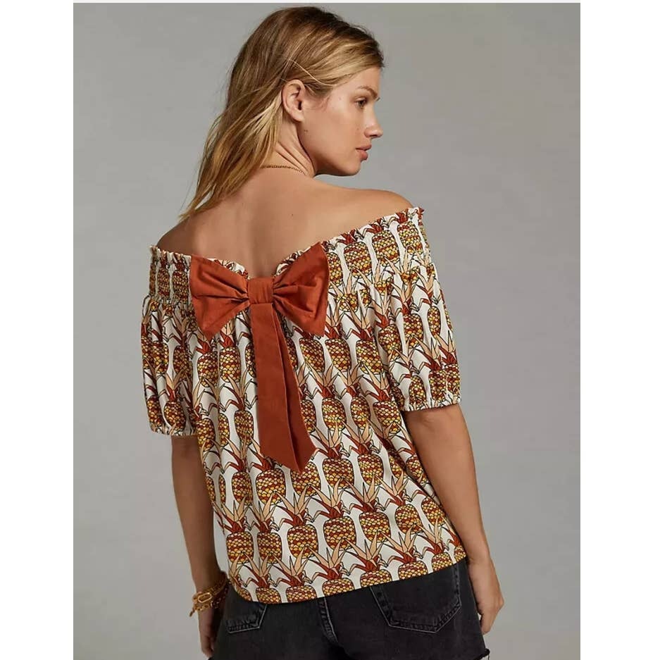 New Anthropologie PORRIDGE Printed Bow-Back Top $98 SMALL Off The Shoulder