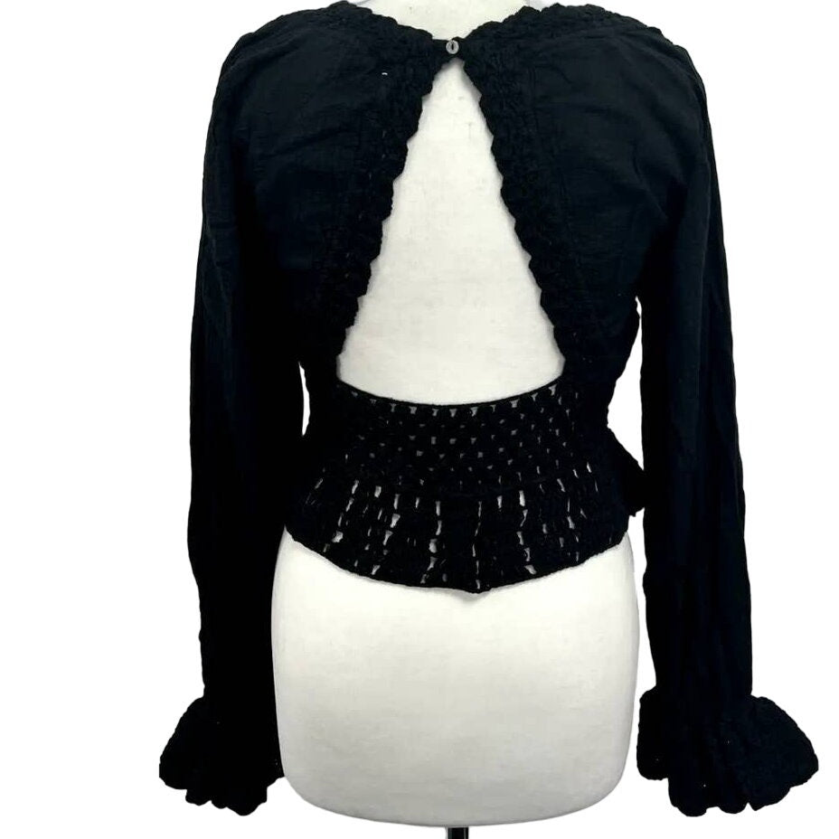 Free People Megan Crochet Long Sleeve Crop Top