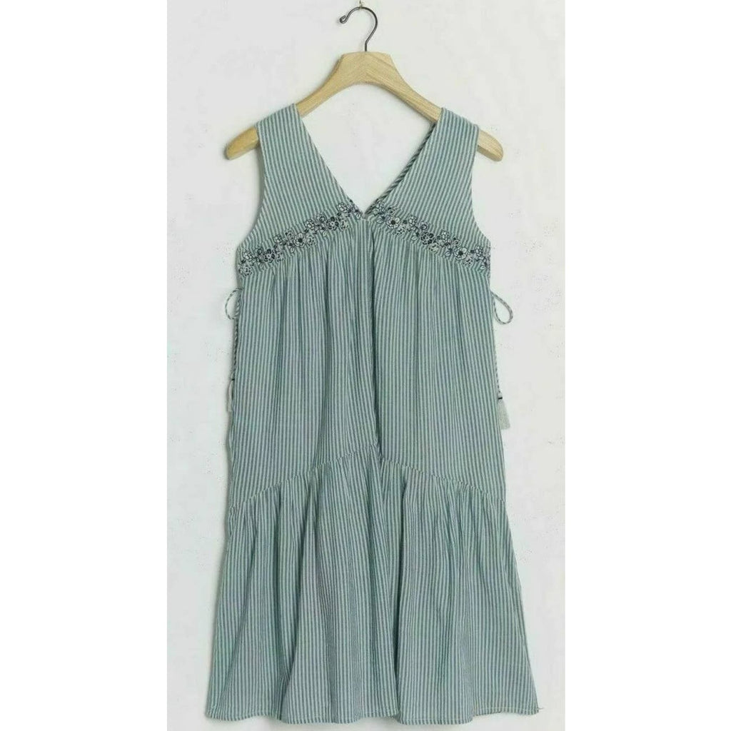 New Anthropologie Aida Floral Embroidered Mini Dress $148 SMALL Blue Striped