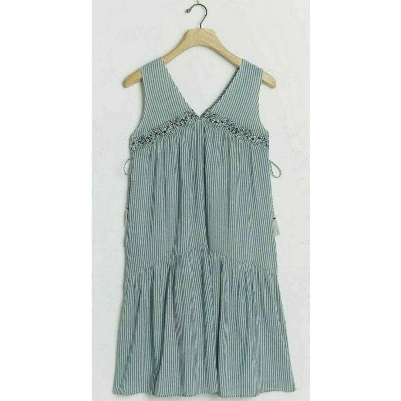 New Anthropologie Aida Floral Embroidered Mini Dress $148 SMALL Blue Striped