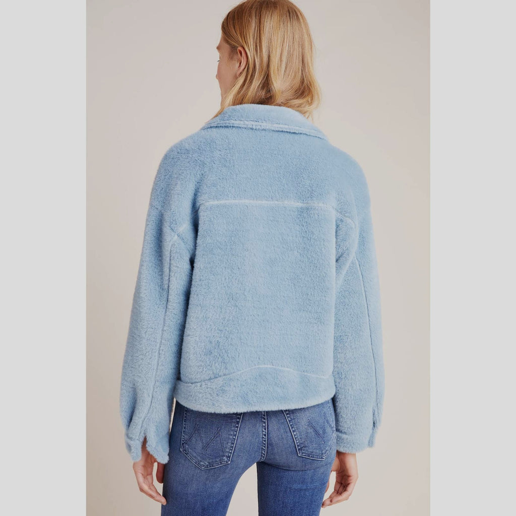 New Anthropologie Sherpa Swan Zipper Coat by FRNCH $198 Blue MEDIUM Ultra Soft