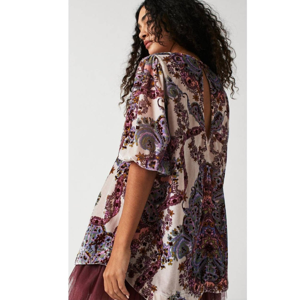 Free People Maye Printed Velvet Tunic Mini Dress X-SMALL Oversized Top Free People