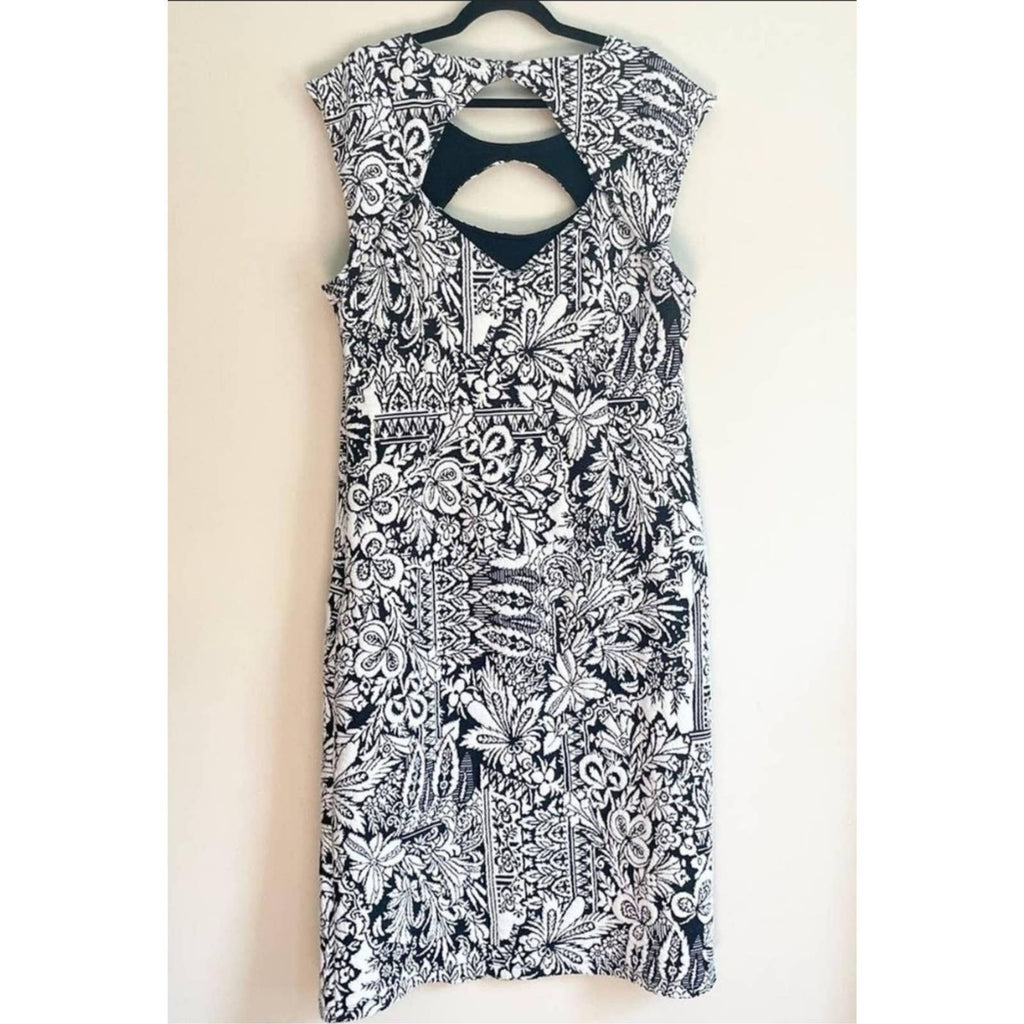 New Anthropologie Jacquard Cut-Out Midi Dress $148 LARGE B&W