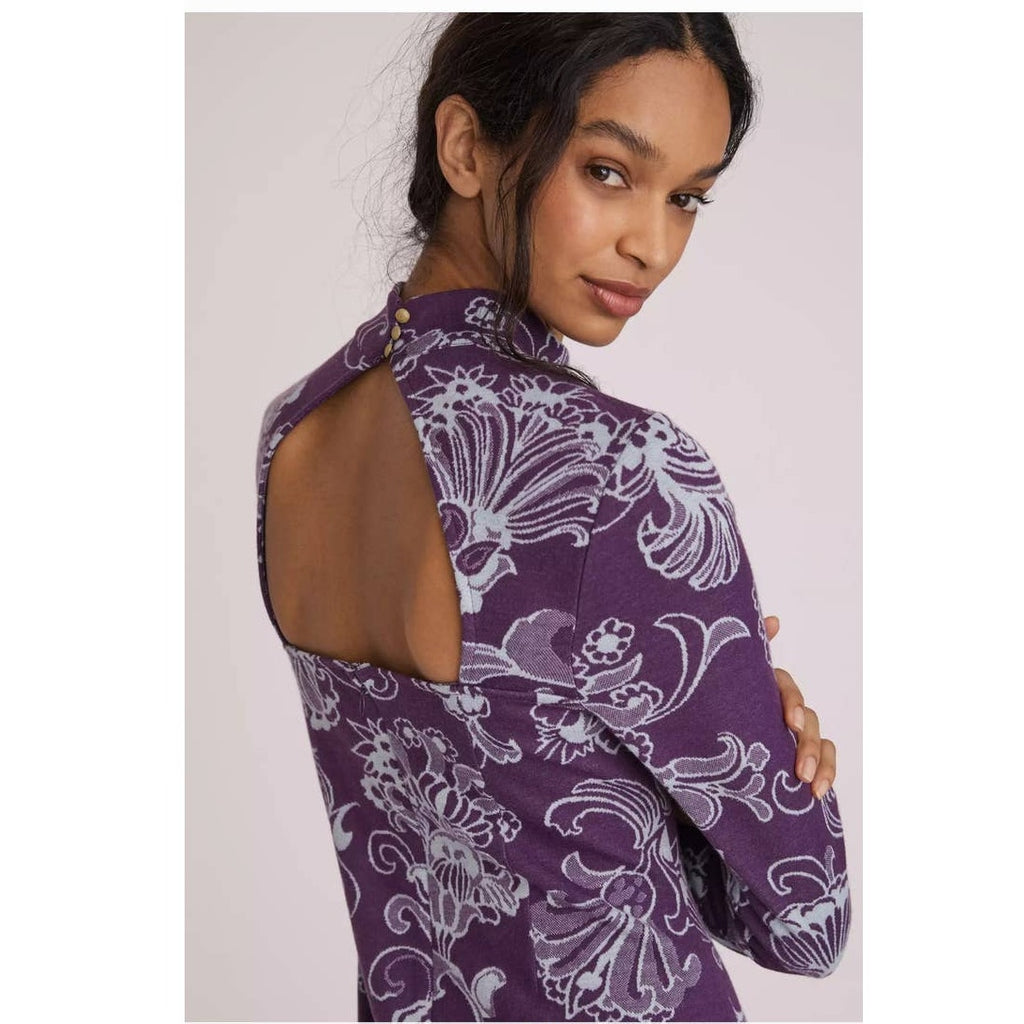 New Anthropologie Mock Neck Floral Long Sleeve Mini Dress $140 SMALL Purple
