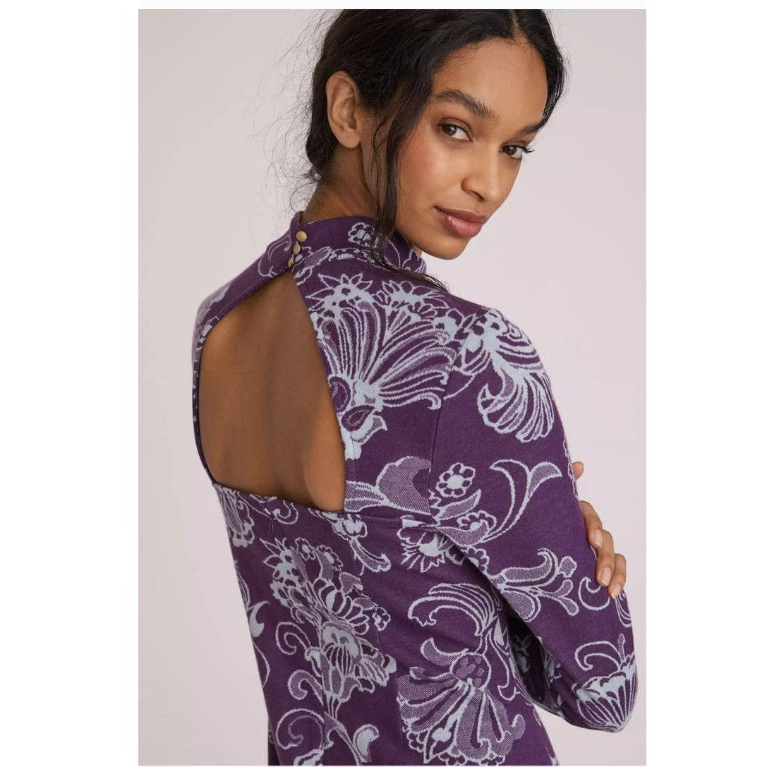 New Anthropologie Mock Neck Floral Long Sleeve Mini Dress $140 SMALL Purple