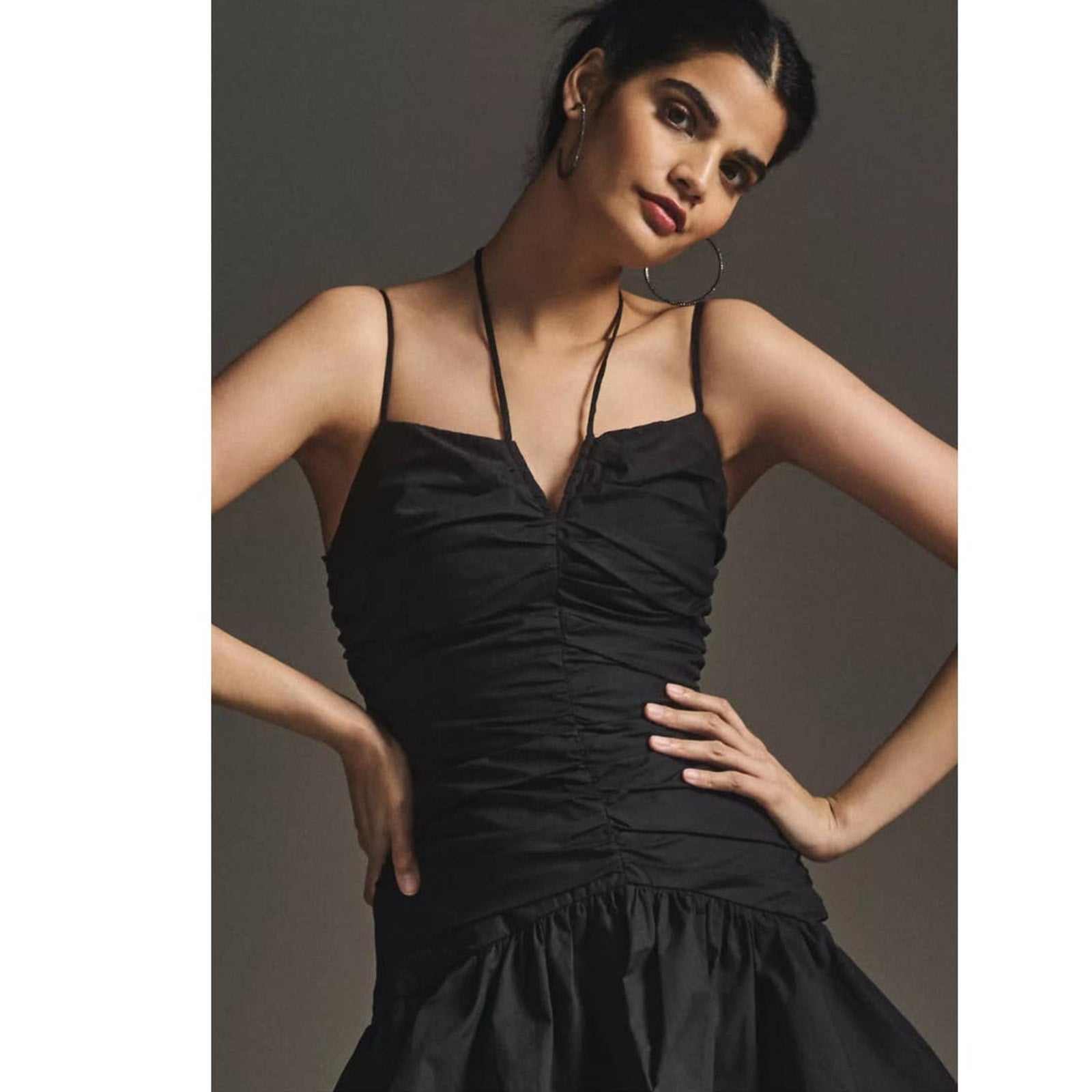 New Anthropologie Free People ELLIATT Ruched Aspen Maxi Dress $260 BLACK XS