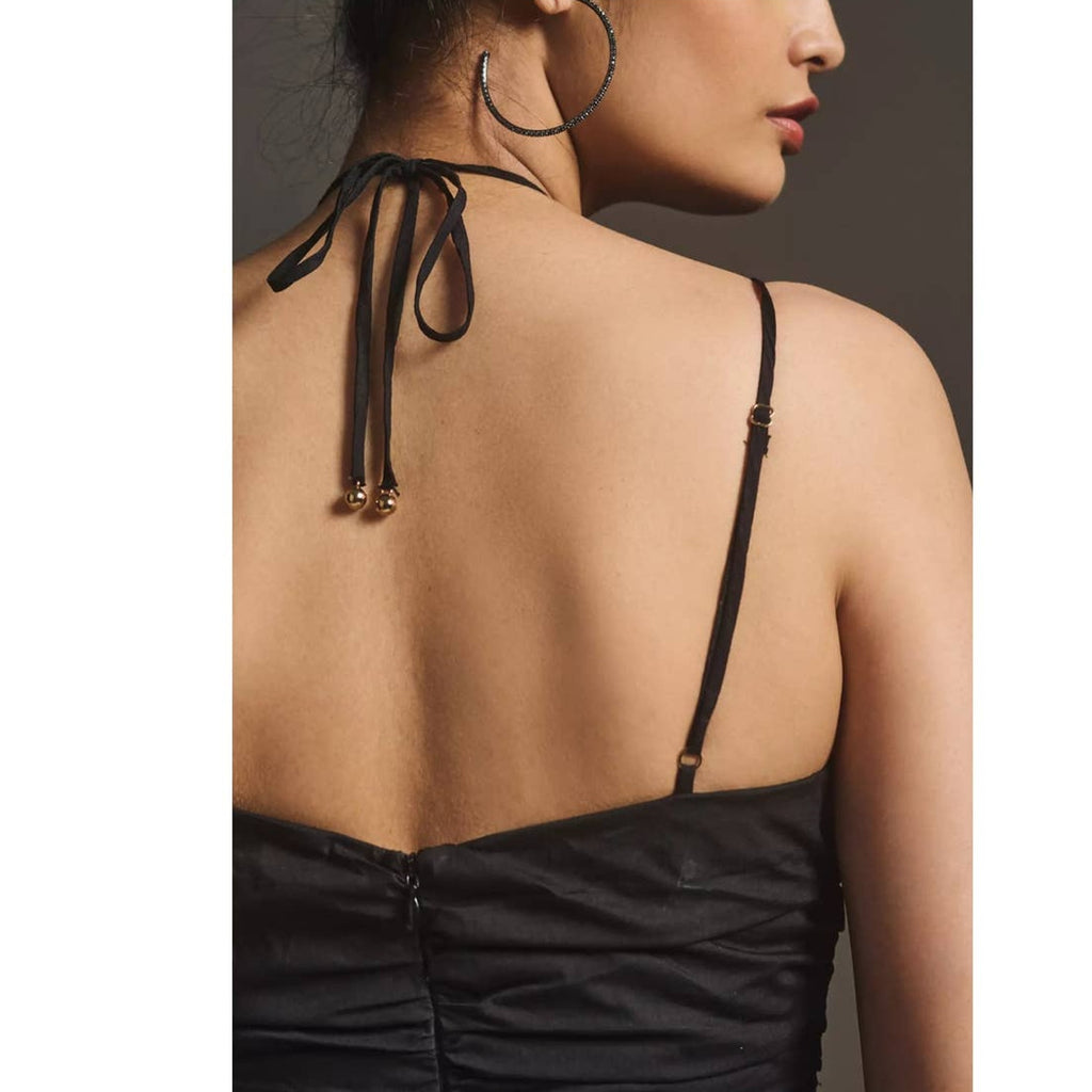 New Anthropologie Free People ELLIATT Ruched Aspen Maxi Dress $260 BLACK XS