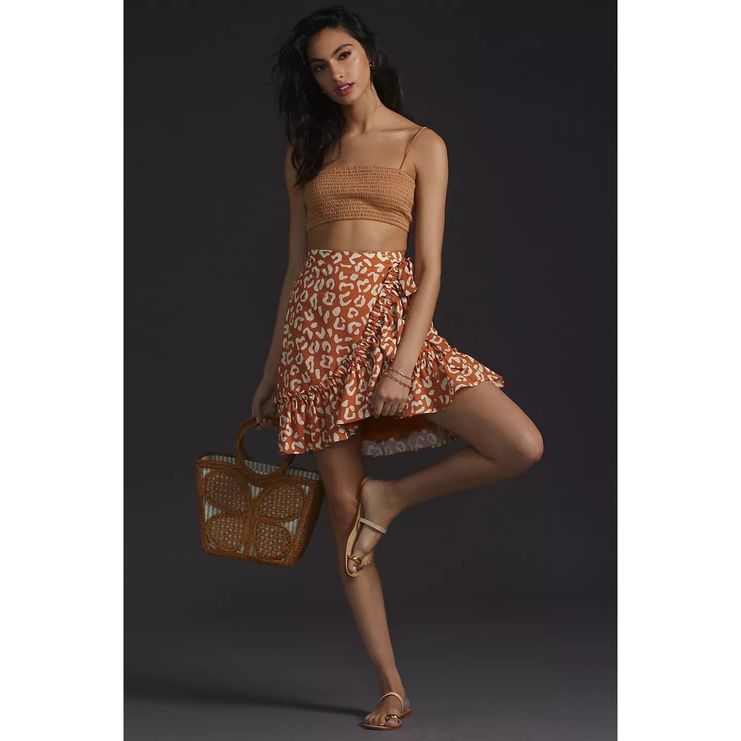 New Anthropologie Hutch Wrap Mini Skirt $130 PLUS 1X Orange Motif