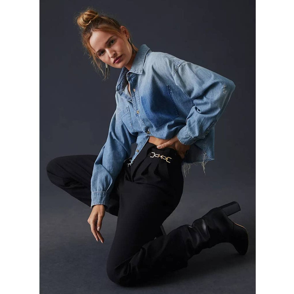 New Anthropologie Exquise Straight-Leg Trousers $180 X-LARGE Black