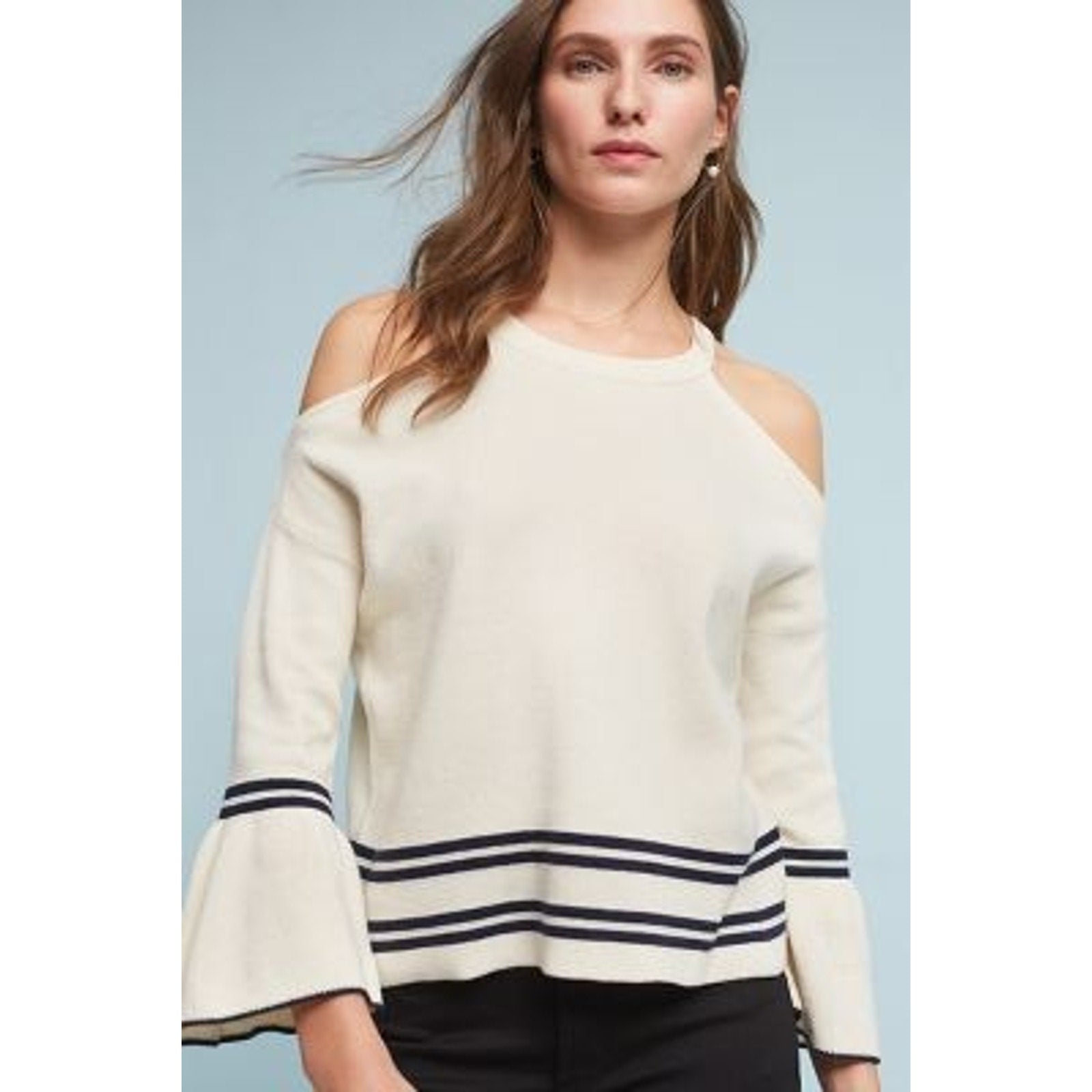 New Anthropologie Leandre Open-Shoulder Flutter Long Sleeve Top $88 XS Ivory