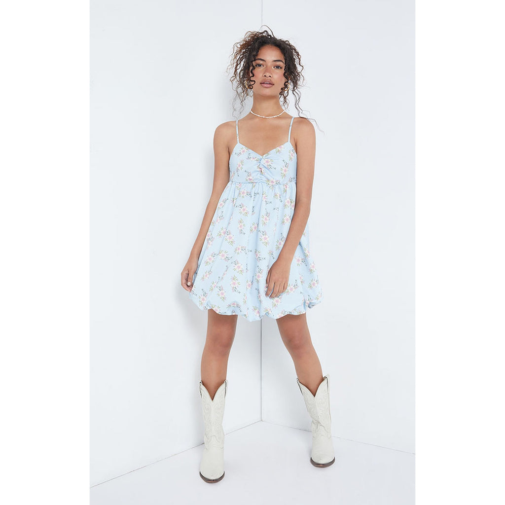 New Free People In A Bubble Floral Mini Dress $128 SMALL Blue Empire Babydoll