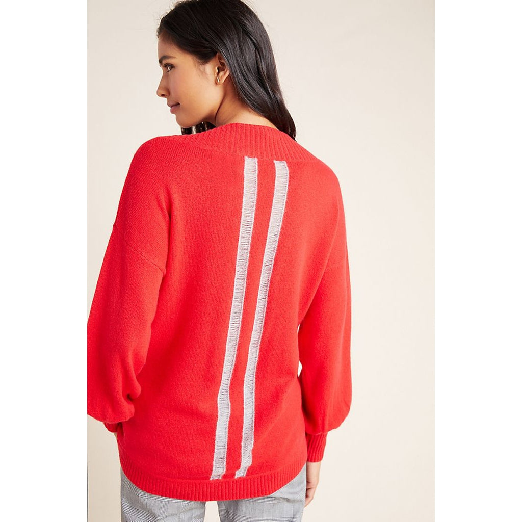 New Anthropologie Maisie Striped V-neck Cashmere Sweater by Charli $274 XS Red