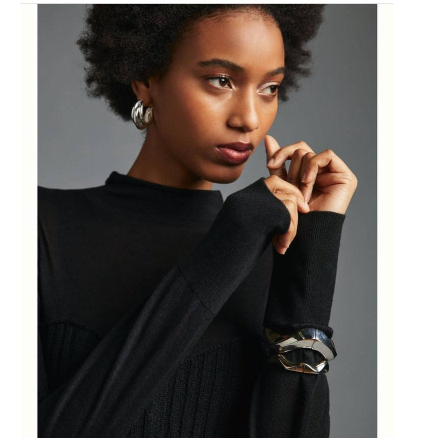 New By Anthropologie Turtleneck Sweater Dress $160 LARGE Black Mini Long Sleeve