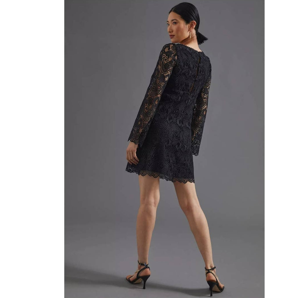 Anthropologie Maeve Embroidered Lace Mini Dress SIZE 6 Black Anthropologie