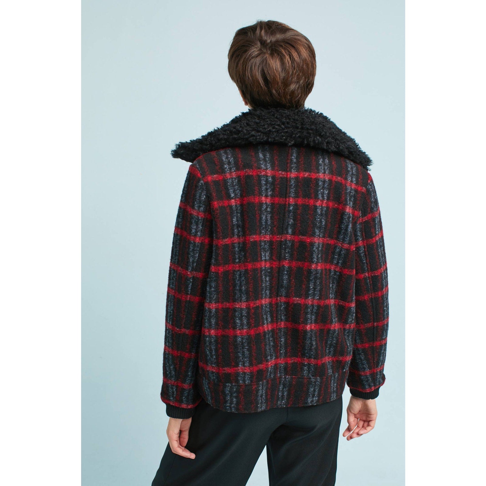 New Anthropologie Plaid Shearling Moto Jacket by Greylin $225 SMALL