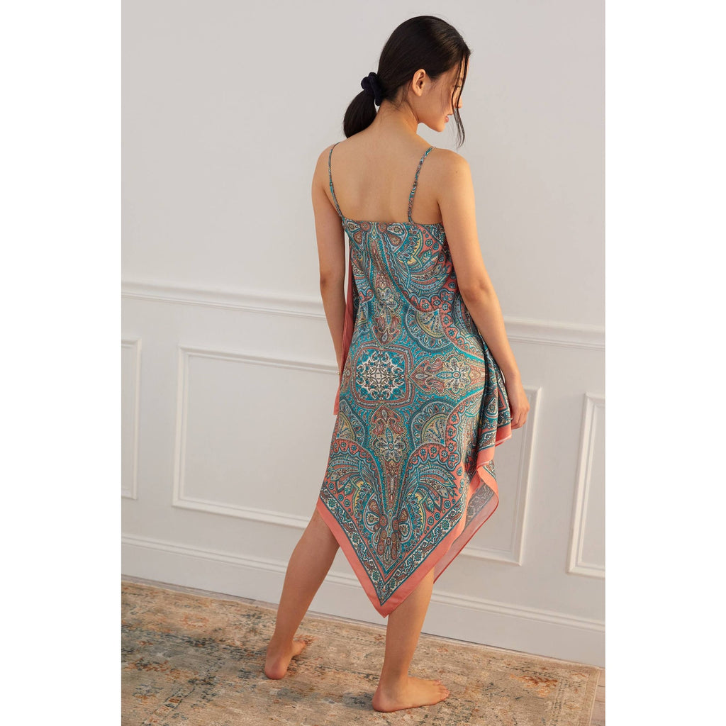 New Anthropologie by Tiny Flowy Asymmetrical Midi Dress $148 Small Turquoise
