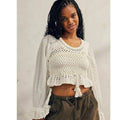 Free People Megan Crochet Cropped Hem Top
