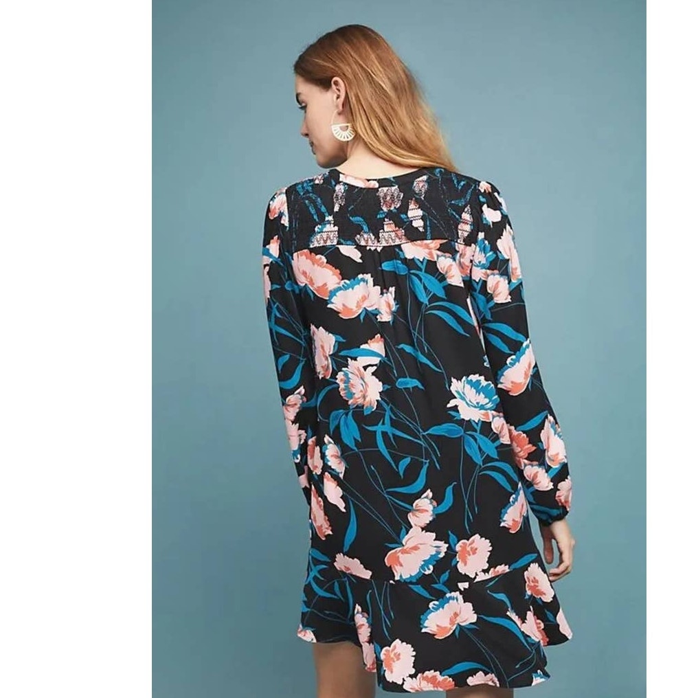 New Anthropologie Ragonda Floral Tunic Dress by Maeve $120 SIZE 4 Black