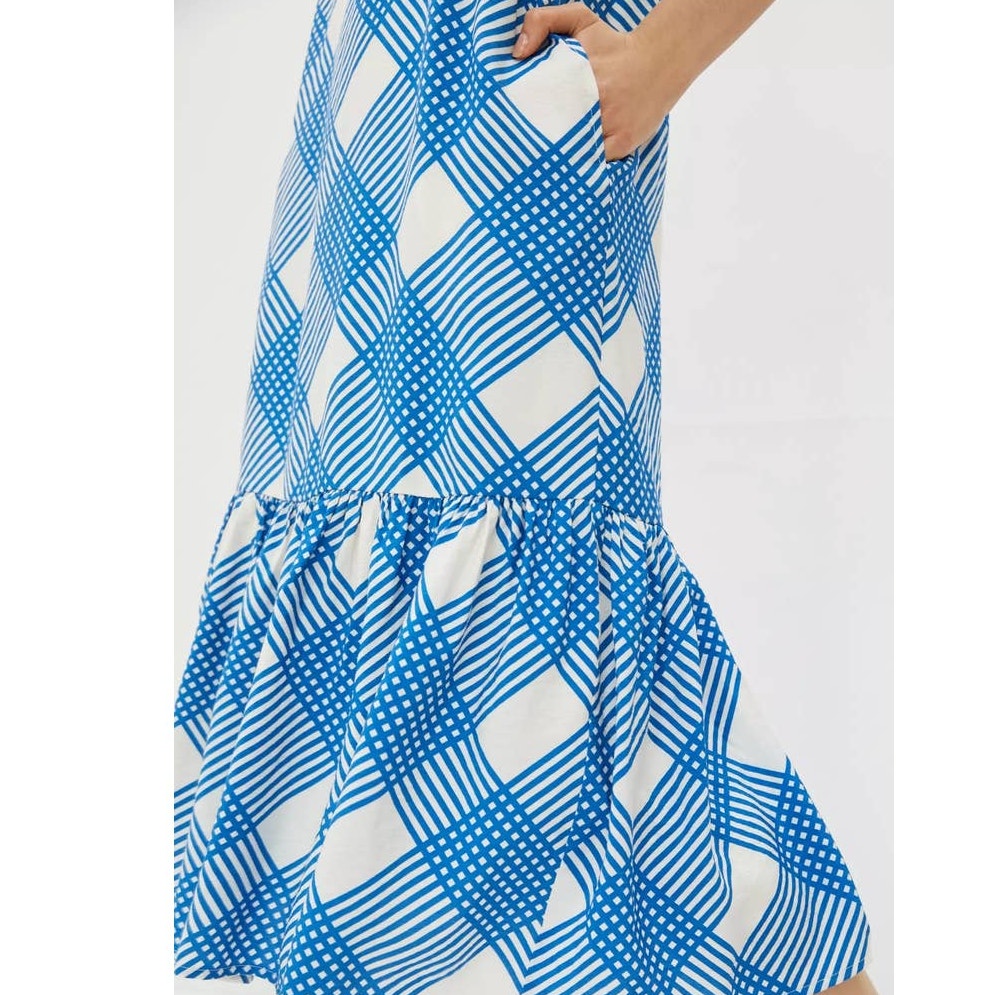 New Anthropologie Michaela Flounced Midi Dress $148 X-SMALL Blue White