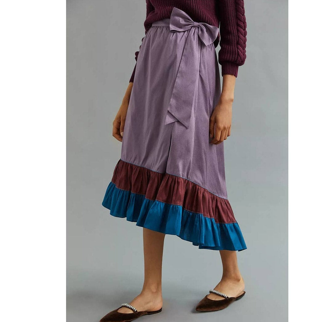 New Anthropologie Sachin & Babi Colorblocked Maxi Skirt $148 SIZE 0 Purple/Blue
