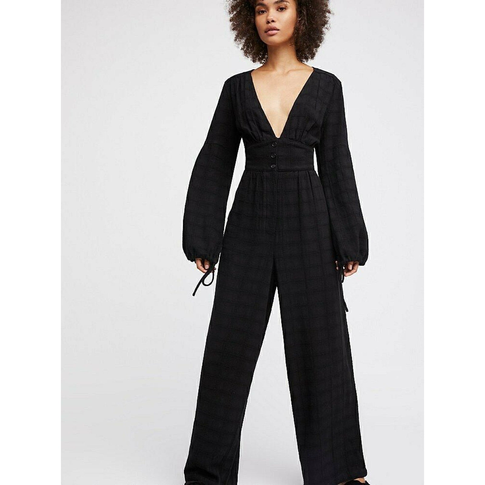 New Free People True Lovin Linen One-piece Jumpsuit Retail $128 Black