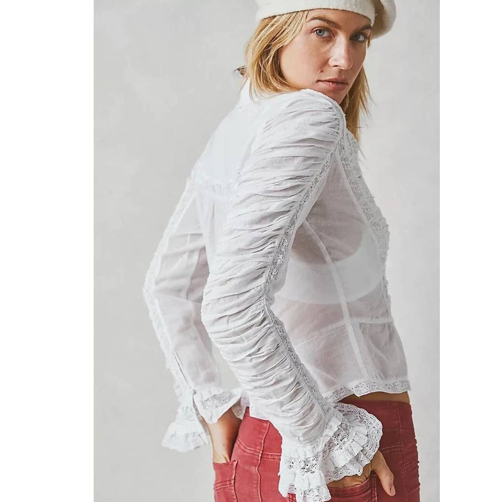 Free People Penelope Long Sleeve Lace Adorned Blouse