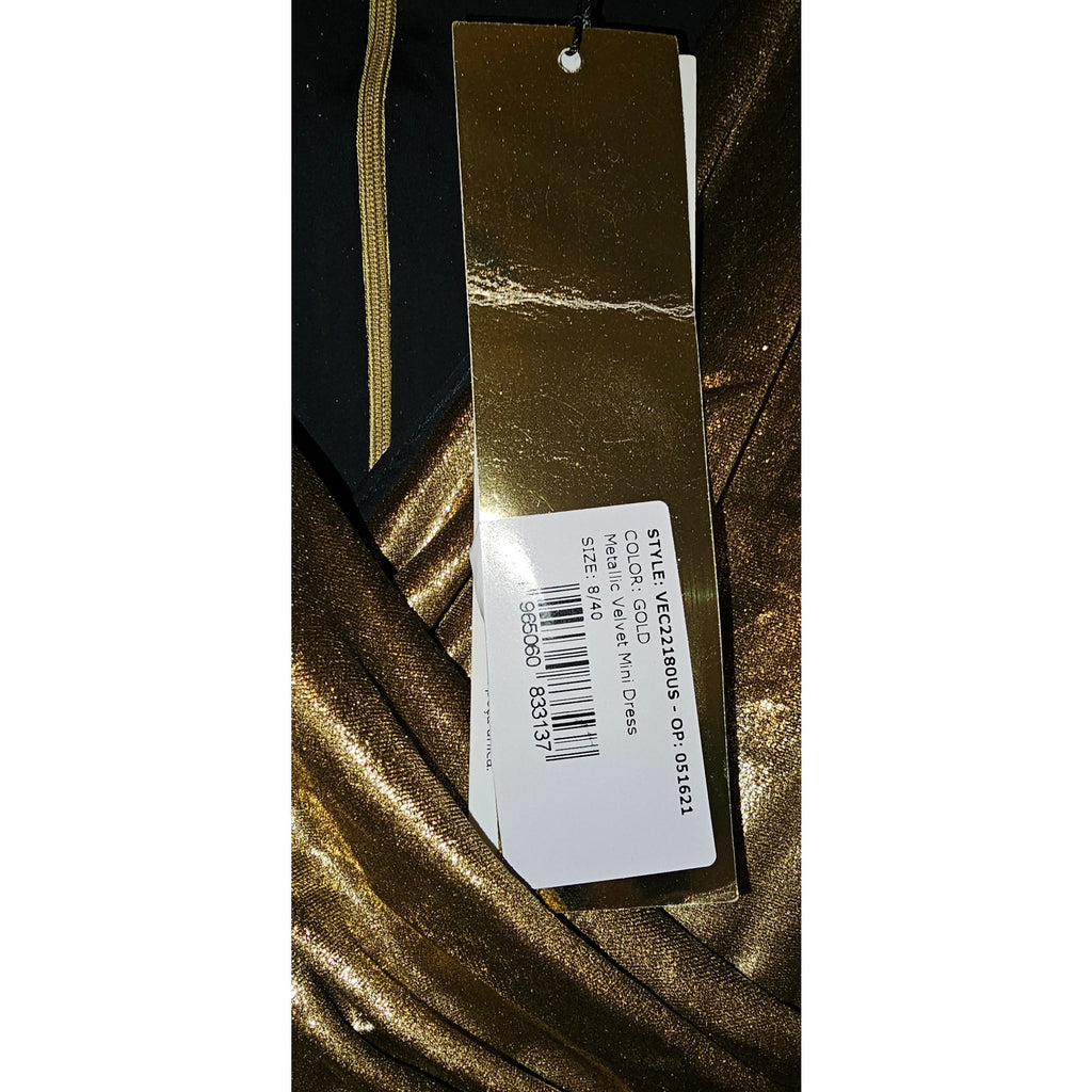 New Free People PatBO Metallic Velvet Mini Dress $650 Sz 8 Gold Wrap Inspired