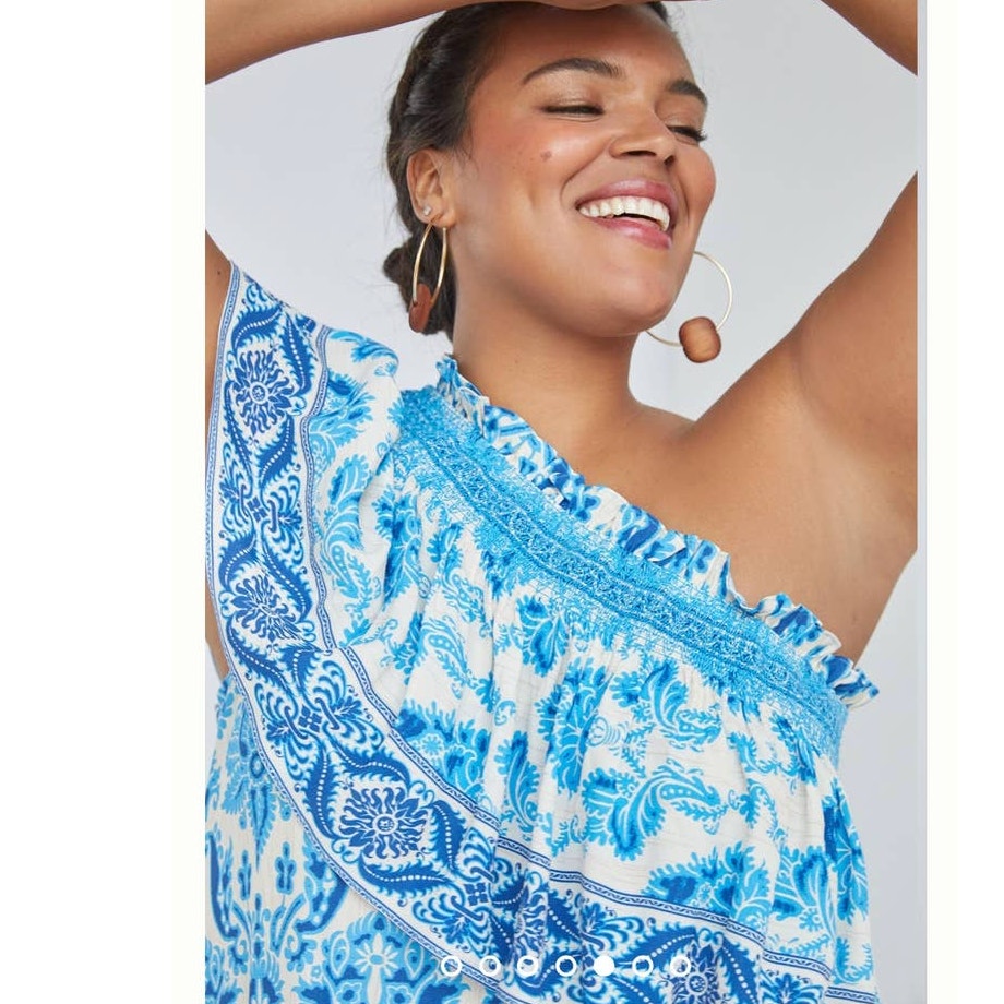 New Anthropologie Plenty by Tracy Reese Ruffled One-Shoulder Blouse $138 PLUS 1X  Blue