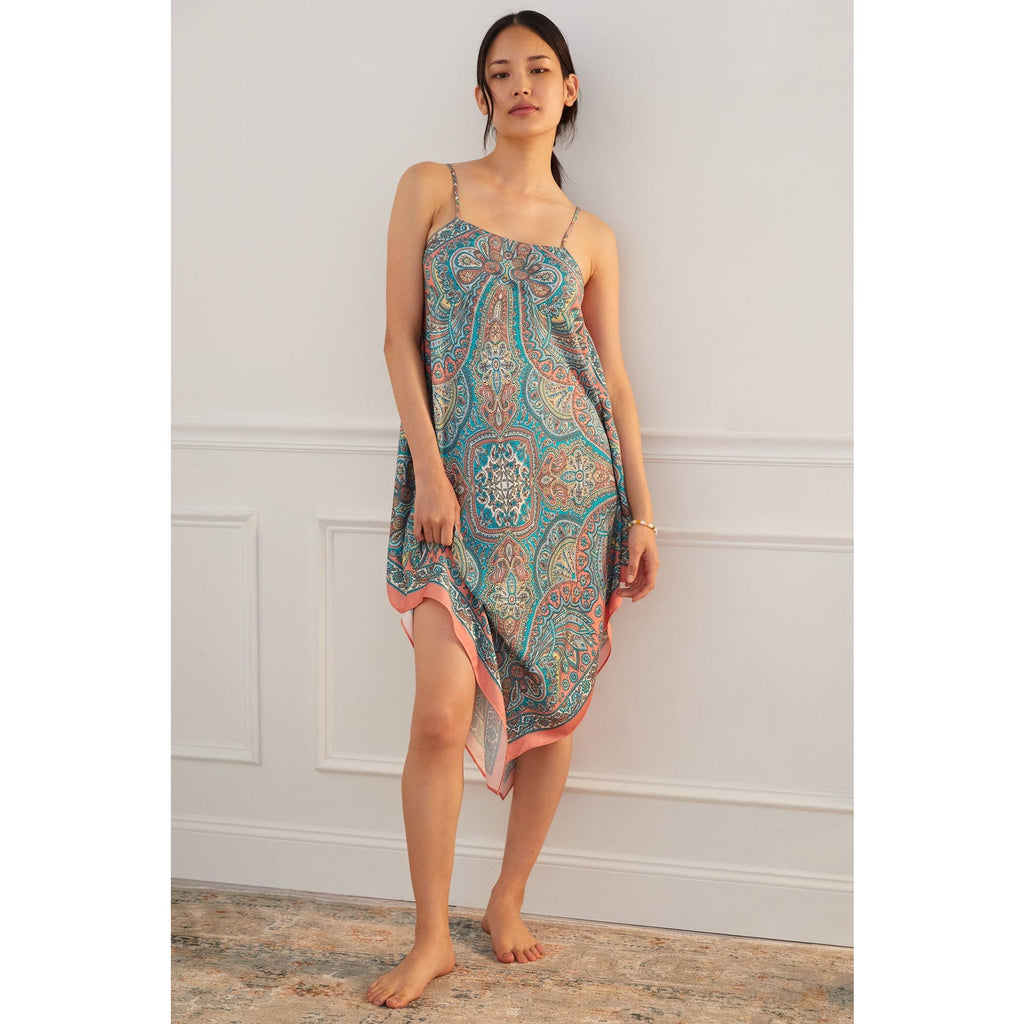 New Anthropologie by Tiny Flowy Asymmetrical Midi Dress $148 Small Turquoise