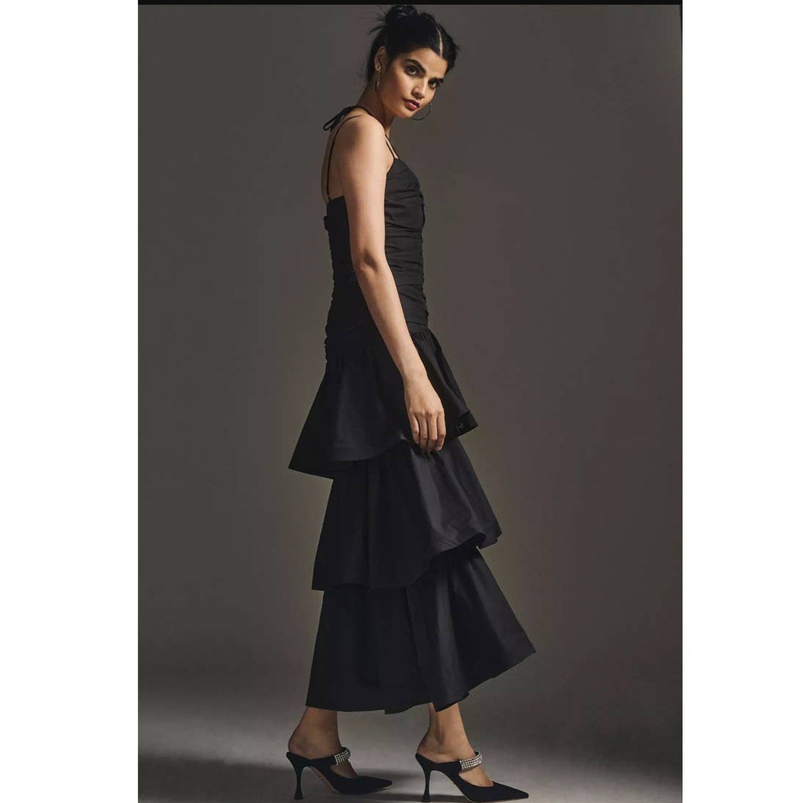 New Anthropologie Free People ELLIATT Ruched Aspen Maxi Dress $260 BLACK XS