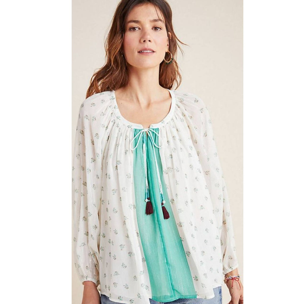 New Anthropologie Daniel Rainn Kaya Peasant Blouse $128 SMALL PETITE Long Sleeve