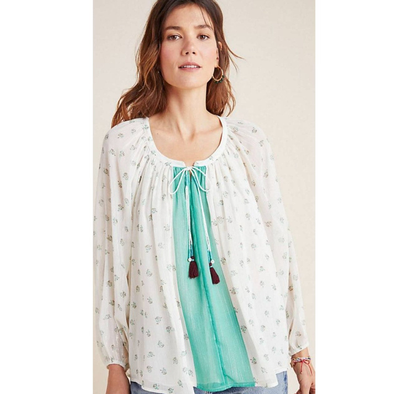New Anthropologie Daniel Rainn Kaya Peasant Blouse $128 SMALL PETITE Long Sleeve