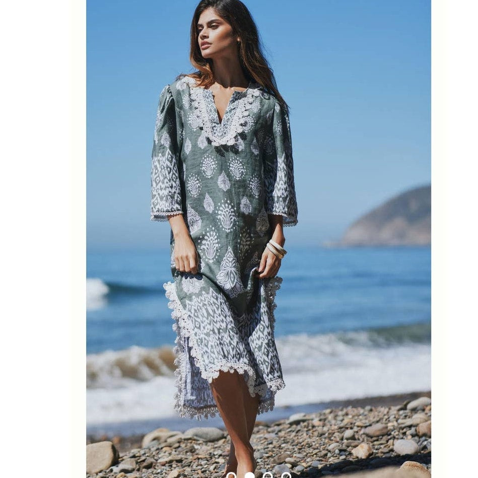 New Anthropologie Somi Javi Tunic Dress $395 SMALL Green Midi Boho