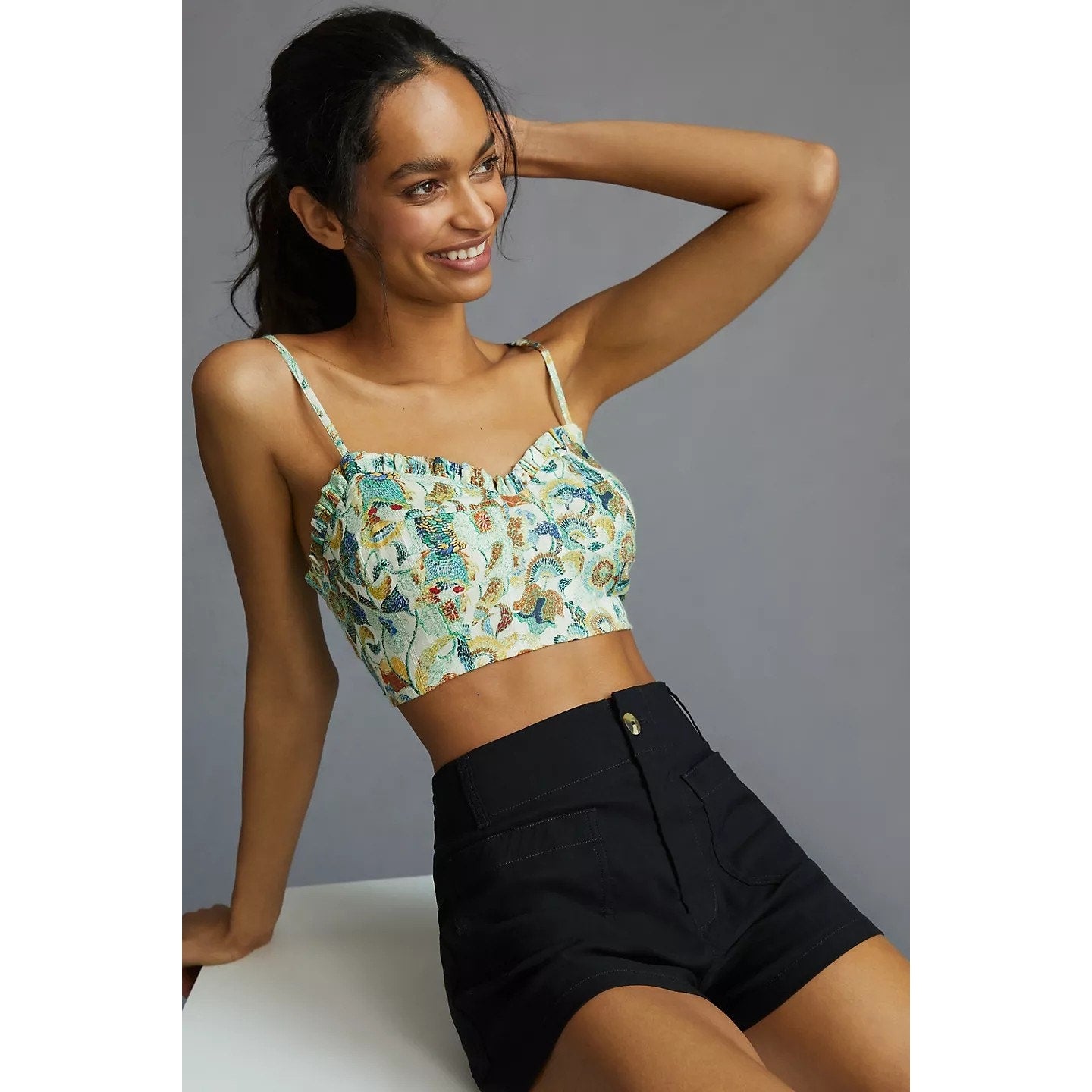 New By Anthropologie Twist Crop Top and Bra Set $120 PLUS 1X Green Long Sleeve