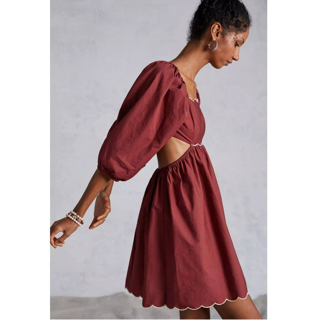 New Anthropologie Forever That Girl Scalloped Mini Dress $160 PLUS 1X  Wine