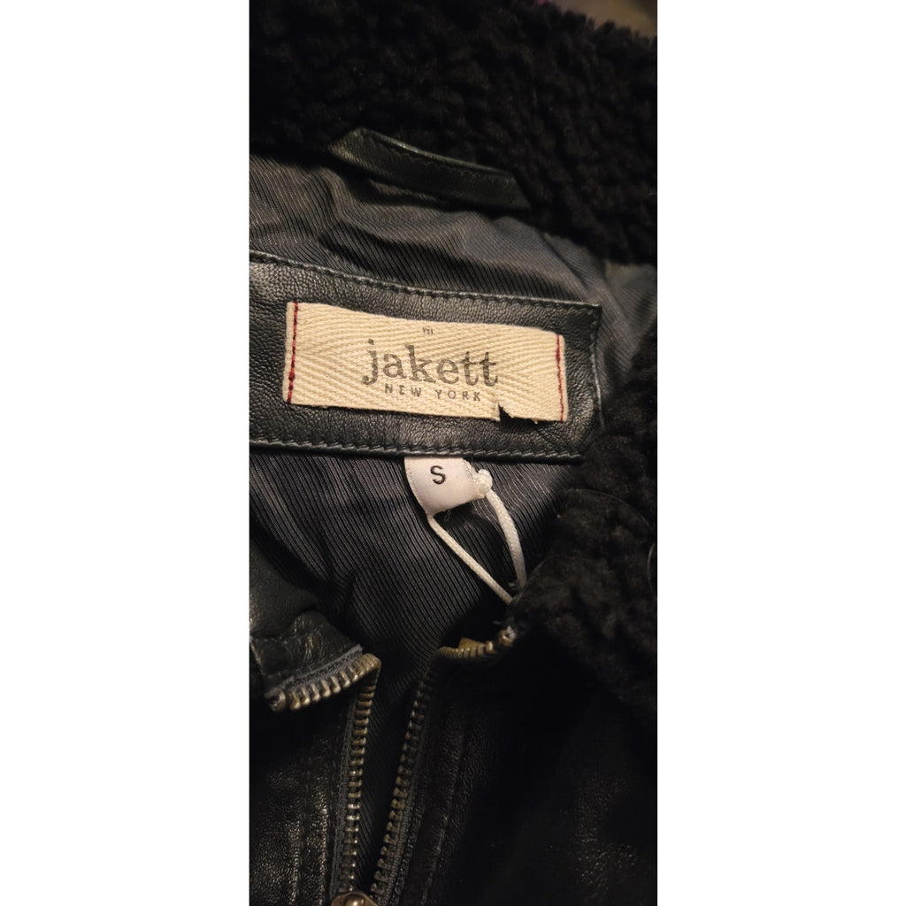 New JAKETT Bess Aviator Leather Jacket Fur Collar $640 SMALL Burnished Black