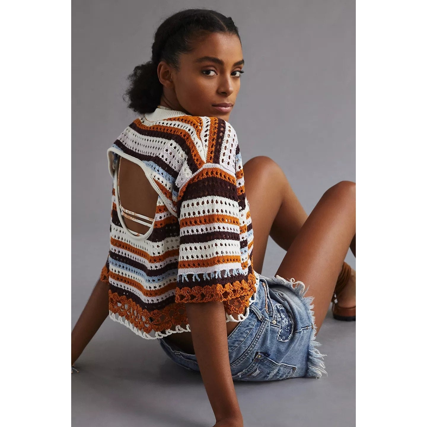 New Anthropologie by Maeve Striped Open-Back Poncho $118 ONESIZE Knit